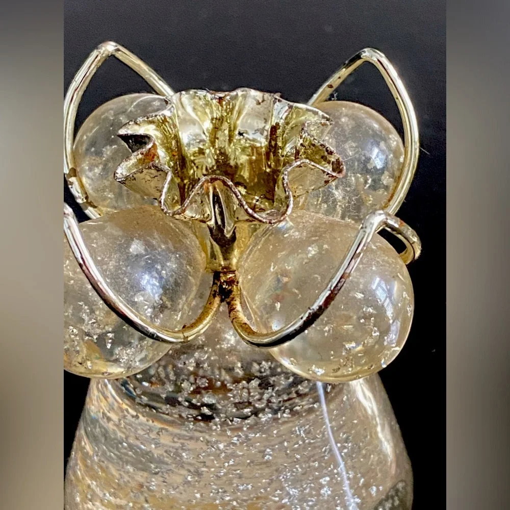 Vintage Lucite Acrylic Candle Sticks Holders Clear W/Gold Flecks Cone & Ball